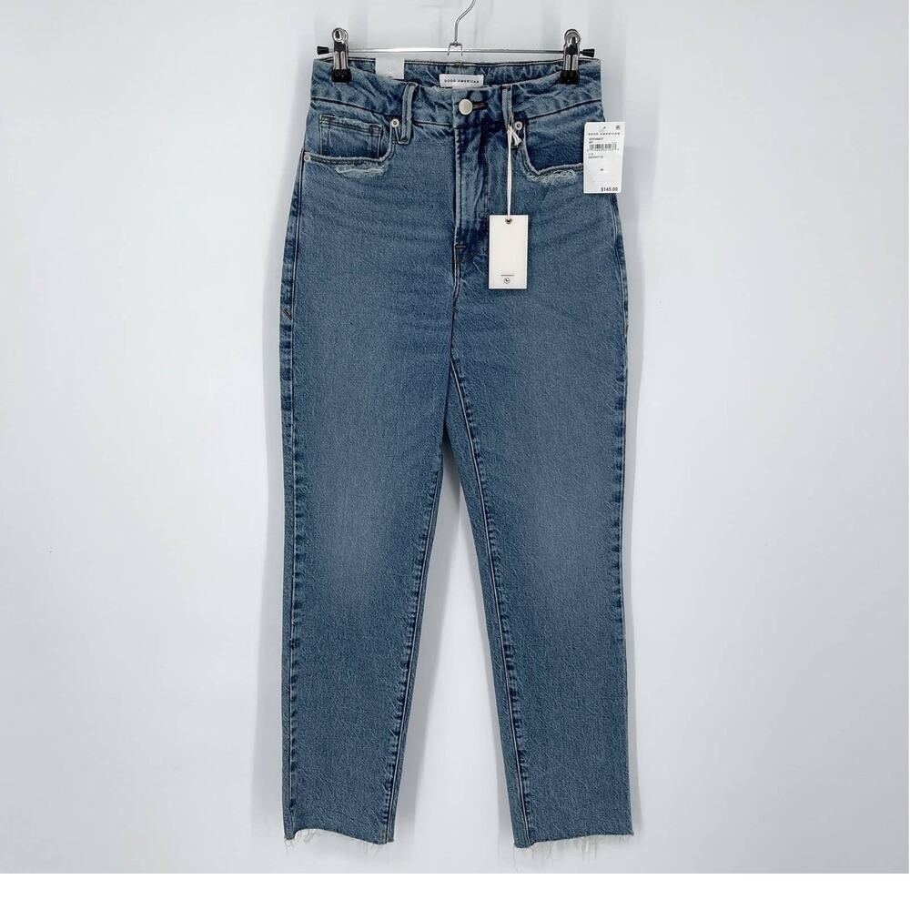 Good American Good Vintage Frayed Hem Distressed Straight Jeans NEW Sz 00 / 24